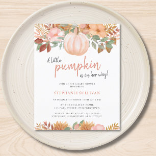 Budget Pompoen Herfst Floral Baby shower Uitnodigi