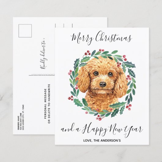 Budget Poodle Chien Élégante carte postale de Noël (Devant / Derrière)