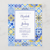 Budget Portugese Tegel Blue Yellow Wedding Invite (Voorkant)