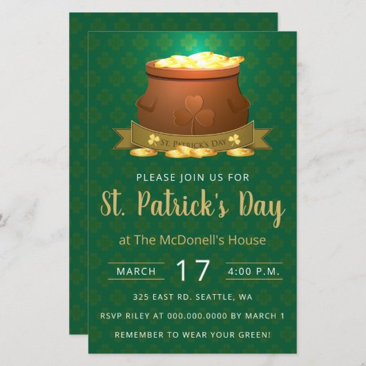 Budget Pot of Gold St Patricks Day Invitation (Voorkant / Achterkant)