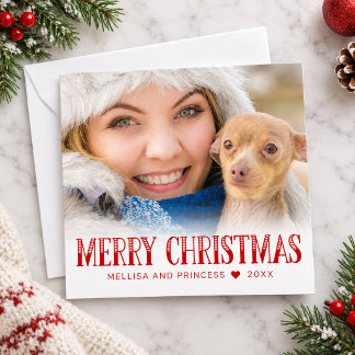 Budget Prettig Kerstmis Rode Script Dier Foto Kaar