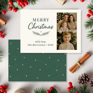 Budget Prettig Kerstmis Twee Foto Vakantie Plat Ka Kaart