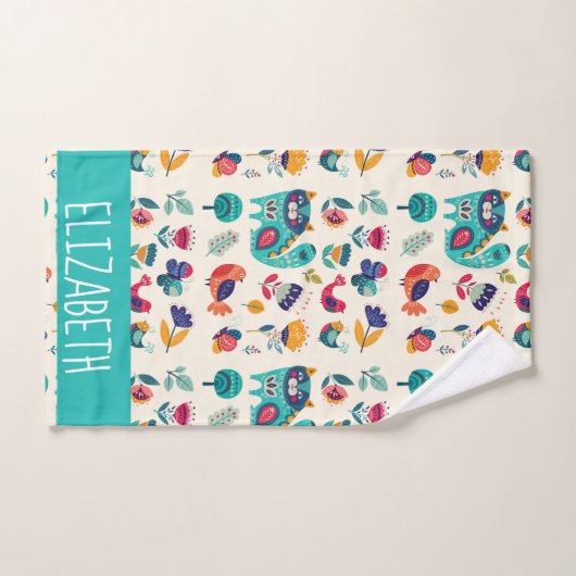 Budget Pretty Girly Cats Folk Art Style AJOUTER LE (Serviette à main)