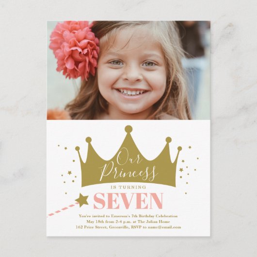 Budget Prinses Roze Moderne Verjaardagsuitnodiging Briefkaart (Voorkant)