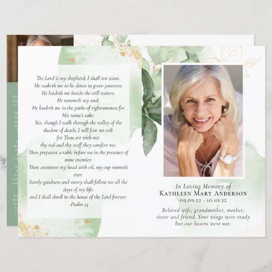 Budget Programme de funérailles vertes de 4 pages (Devant / Derrière)