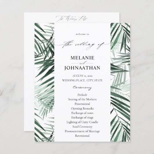 Budget Programme de mariage des Feuilles de palmie (Devant / Derrière)