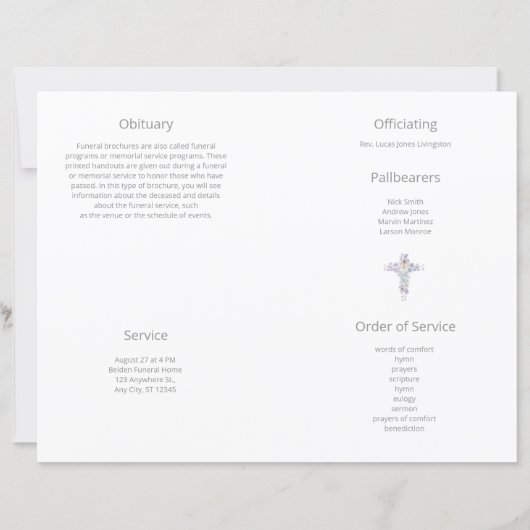 Budget Programme funéraire de 4 pages (Dos)