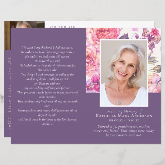 Budget Programme funéraire de 4 pages sur la pivoi (Devant / Derrière)