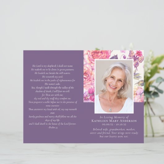 Budget Programme funéraire de 4 pages sur la pivoi (Debout devant)