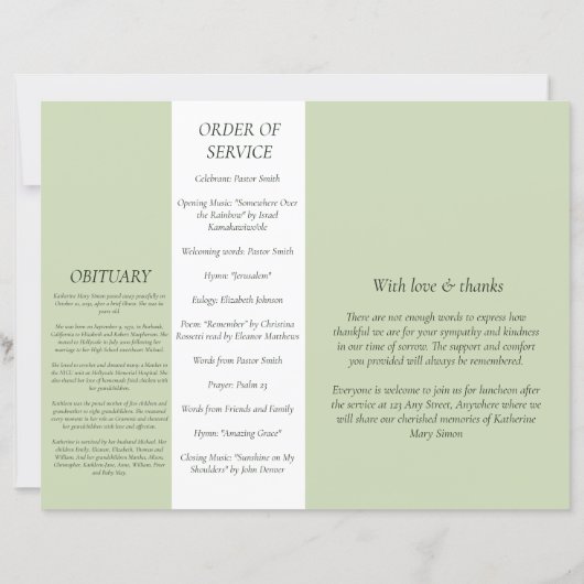 Budget Programme funéraire vert de 4 pages Présent (Dos)