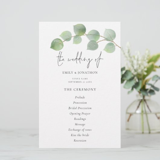 Budget Programme moderne de mariage Eucalyptus (Debout devant)