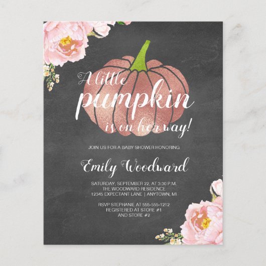 Budget Pumpkin Chalkboard Baby shower Uitnodiging (Voorkant)