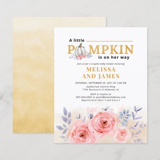 Budget Pumpkin Couples Baby shower Floral Lila (Voorkant / Achterkant)