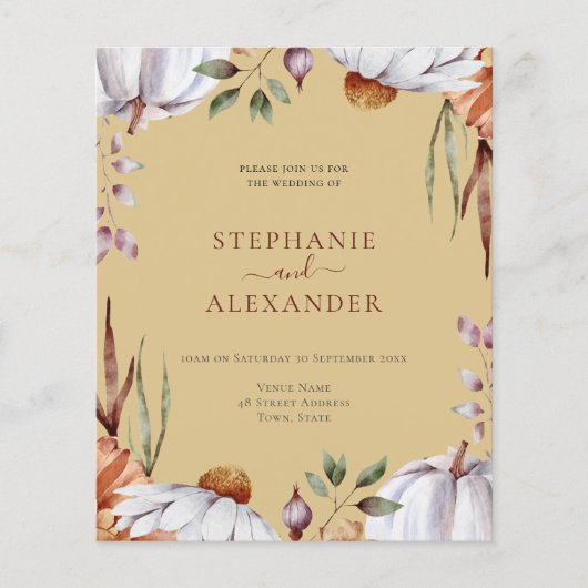 Budget Pumpkin Floral Wedding QR Code Uitnodiging (Voorkant)