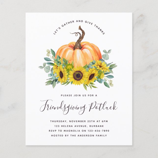 Budget Pumpkin Friendsgiving Potluck Invitation (Voorkant)