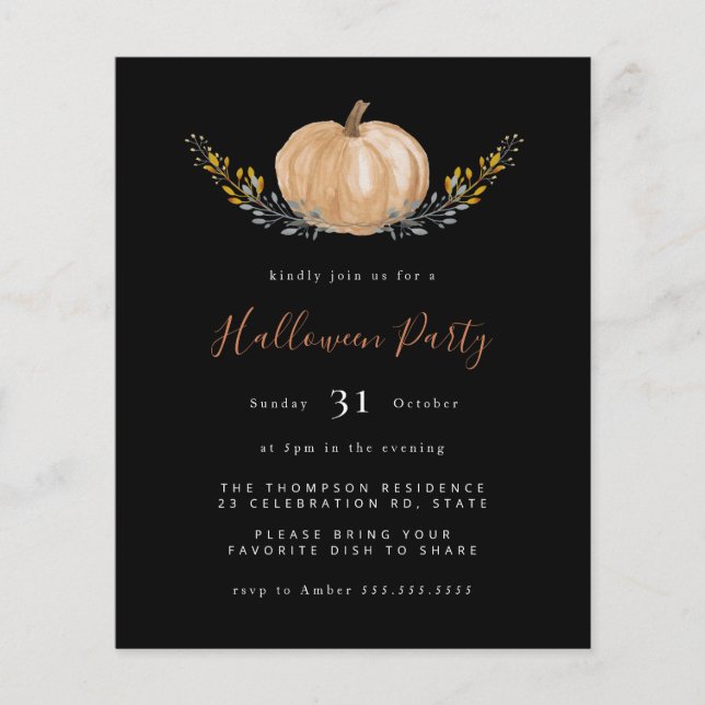 Budget Pumpkin Halloween Black Party Invitation (Voorkant)