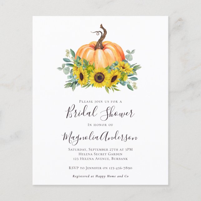 Budget Pumpkin Herfst Bridal Shower (Voorkant)