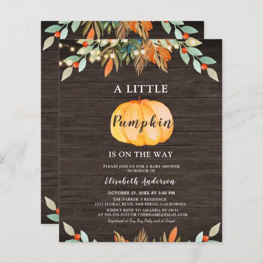 Budget Pumpkin Rustic String Lights Baby shower (Voorkant / Achterkant)