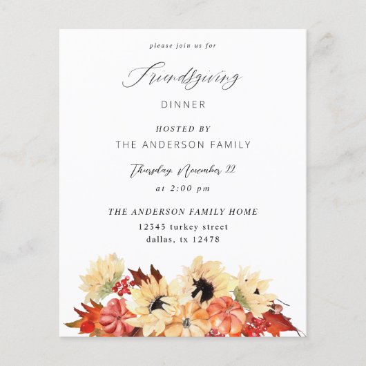Budget Pumpkin & Sunflower Friendsgiving Flyer (Voorkant)