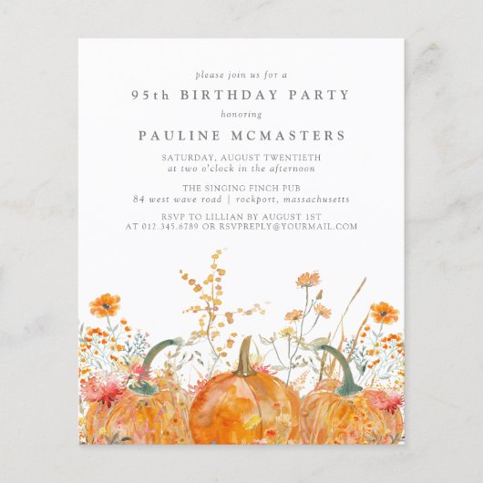 BUDGET Pumpkin Wildflower Fall 95th Birthday  (Voorkant)