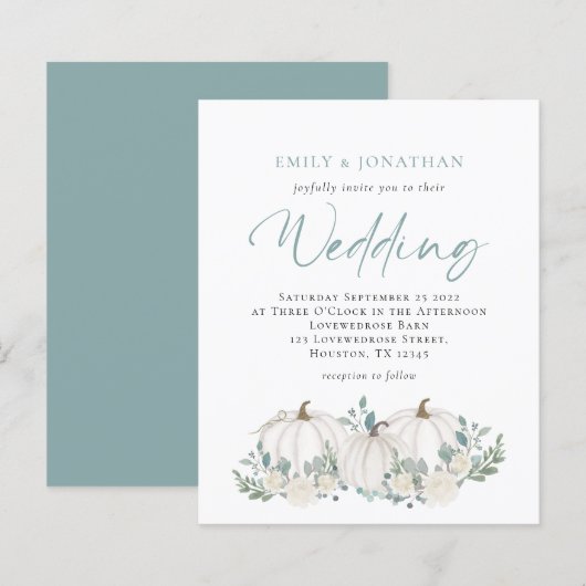 Budget Pumpkins Blauwgroen Foliage Wedding Invite (Voorkant / Achterkant)