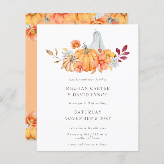 Budget Pumpkins Fall Wedding Invitation (Voorkant / Achterkant)
