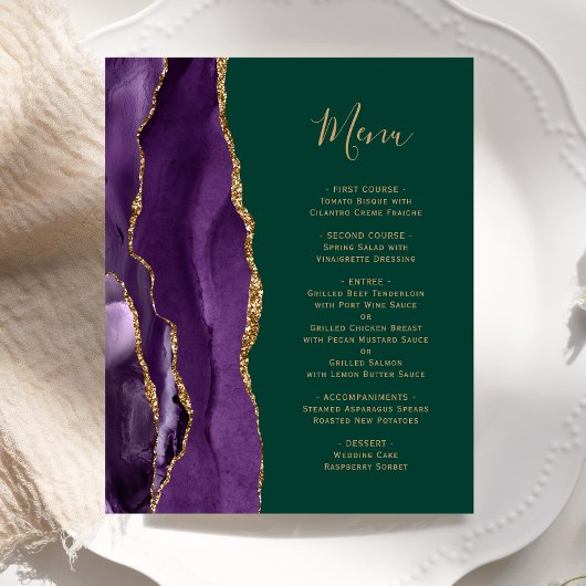 Budget Purple Agate Emerald Green Mariage Menu