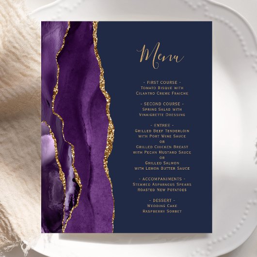 Budget Purple Agate Marine Bleu Mariage Menu