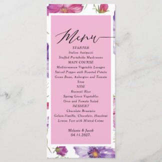 Budget Purple and Pink Floral Wedding  Menu