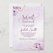 Budget Purple Aquarelle Sweet 16 Invitation (Devant)
