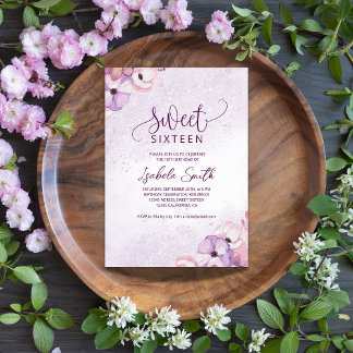 Budget Purple Aquarelle Sweet 16 Invitation