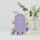 Budget Purple Flowers doopuitnodiging (Staand voorkant)