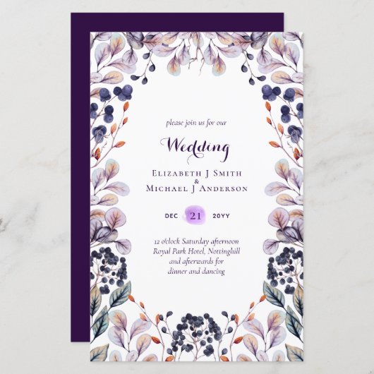 BUDGET Purple Lavender Feuilles mariage invite A9 (Devant / Derrière)