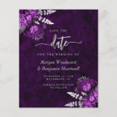 Budget Purple Silver Floral Wedding Save the Date (Voorkant)
