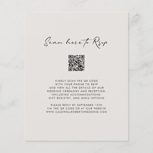 Budget QR Code Calligraphy Eggshell Wedding Invite (Achterkant)