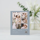 Budget QR Code Dusty Blue bruiloft uitnodiging (Staand voorkant)