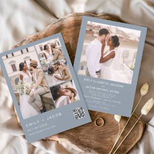 Budget QR Code Dusty Blue bruiloft uitnodiging Flyer