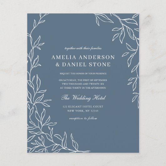 Budget QR-code Dusty Blue Leaf Wedding Invitation (Voorkant)