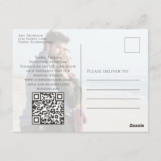 Budget QR Code Elegante kalligrafie Script bruilof Briefkaart (Achterkant)