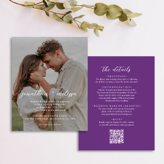 BUDGET QR-code Elegante Moderne Paarse Foto Huweli