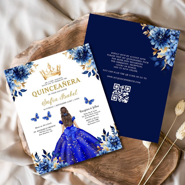 Budget QR Code Floral Royal Blue Quinceanera (Creator heeft geüpload)