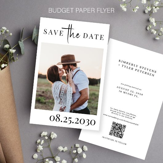 Budget QR CODE foto moderne bruiloft save the date Flyer