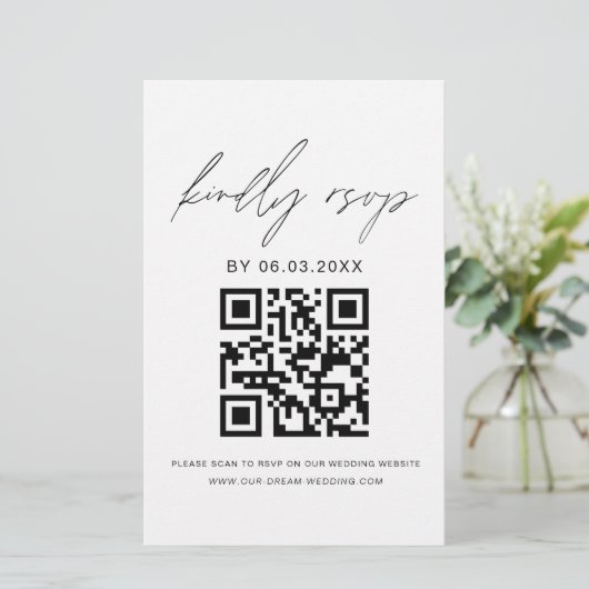 Budget QR Code Foto RSVP Minimalistisch huwelijk (Staand voorkant)