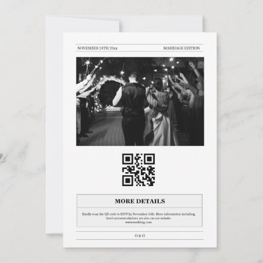 Budget, QR code, grappige krant bruiloft Kaart (Achterkant)