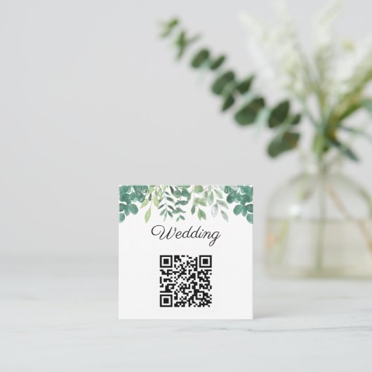 Budget QR Code Greenery Wedding Uitnodiging (Staand voorkant)
