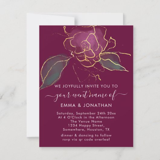 Budget QR Code Marsala Golden Flower (Voorkant)