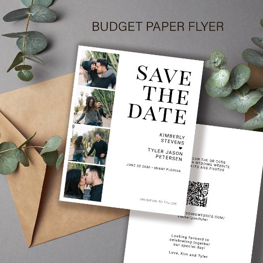 Budget QR CODE multi foto bruiloft bewaar de datum Flyer
