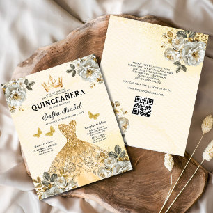 Budget QR-code Quinceanera Floral Gold Princess