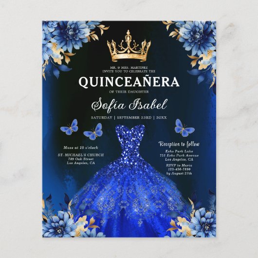 Budget QR-code Quinceanera Royal Blue Princess Flyer (Voorkant)