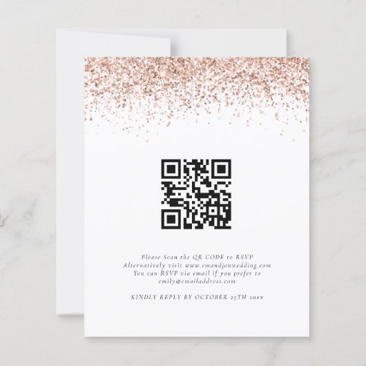 Budget QR Code Roos Gold Glitter Weddenschap RSVP (Achterkant)